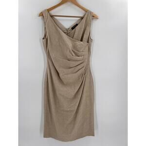 Sleeveless Beige Ruched Sheath Dress